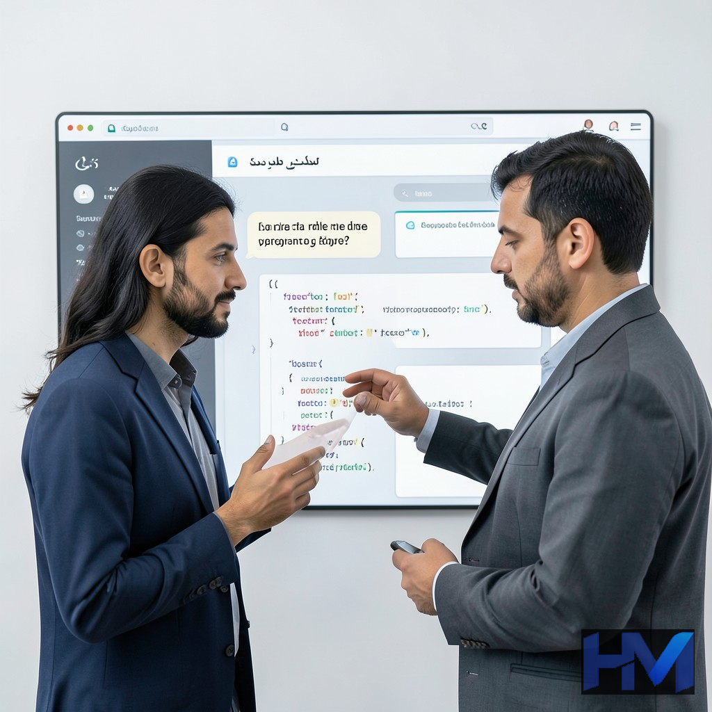 برنامهنویس در حال تعامل با ChatGPT برای یادگیری کدنویسی