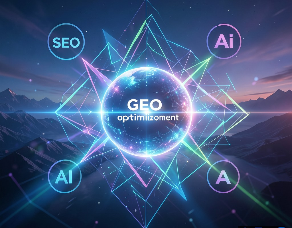 نمایی انتزاعی از بهینه سازی GEO سایت در عصر هوش مصنوعی