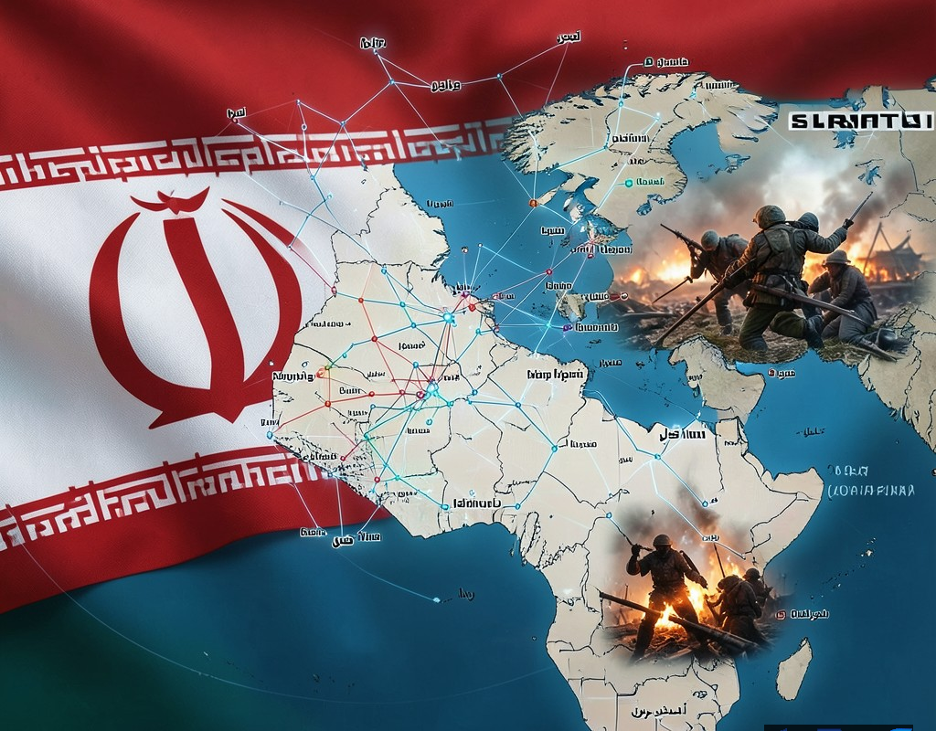 تصویری مفهومی از عدم قطعیت اقتصادی در ایران با نمادهای ژئوپلیتیکی