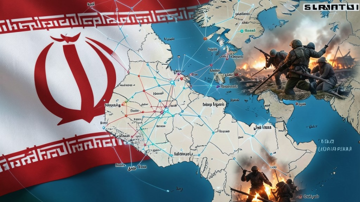 تصویری مفهومی از عدم قطعیت اقتصادی در ایران با نمادهای ژئوپلیتیکی
