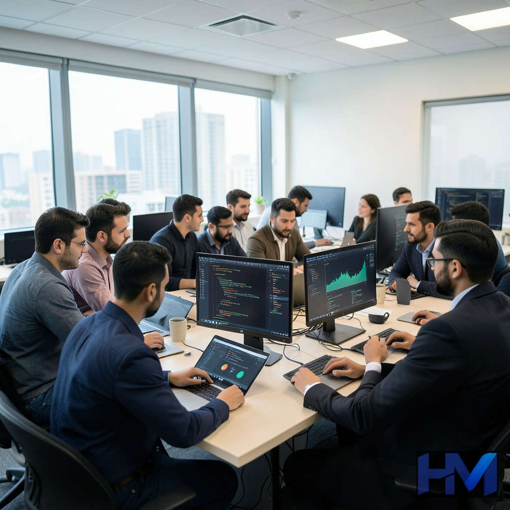 تیمی از متخصصان هوش مصنوعی ایران در حال همکاری در یک محیط کاری مدرن