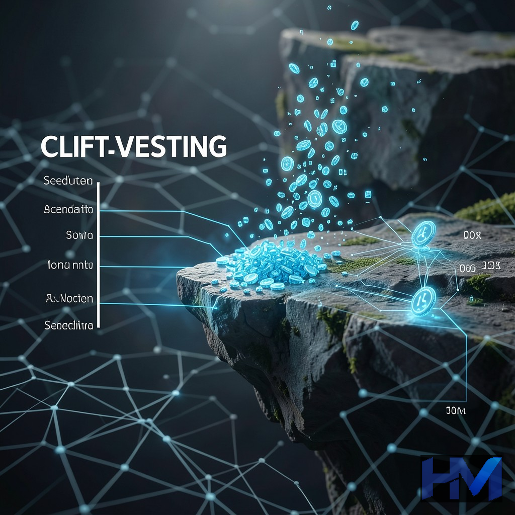 نمایش بصری مکانیزم Cliff Vesting در آزادسازی توکن‌ها.