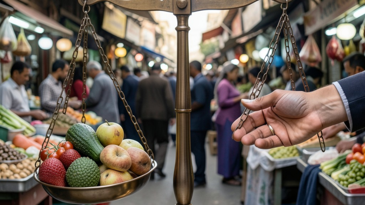 تصویری مفهومی از تعادل بازار و نظارت دولتی بر قیمت‌ها