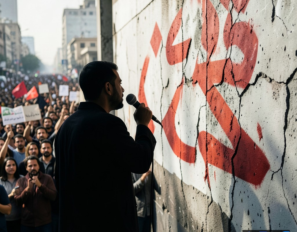 تصویری مفهومی از هنرمندی در برابر محدودیت‌ها و اعتراضات اجتماعی