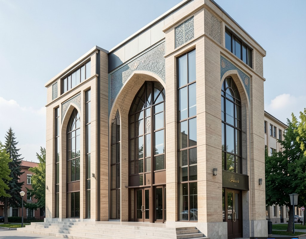 نمایی از یک موزه هنر معاصر در تبریز با معماری ترکیبی از سنت و مدرنیته