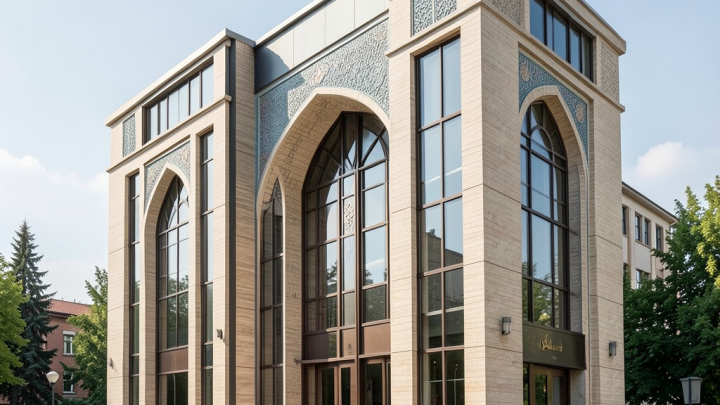 نمایی از یک موزه هنر معاصر در تبریز با معماری ترکیبی از سنت و مدرنیته