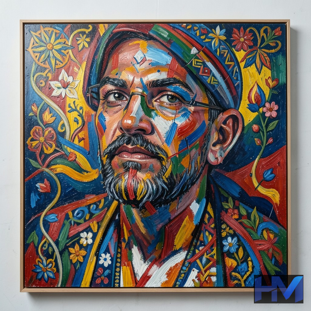 جزئیاتی از یک نقاشی معاصر ایرانی با الهام از نقوش سنتی