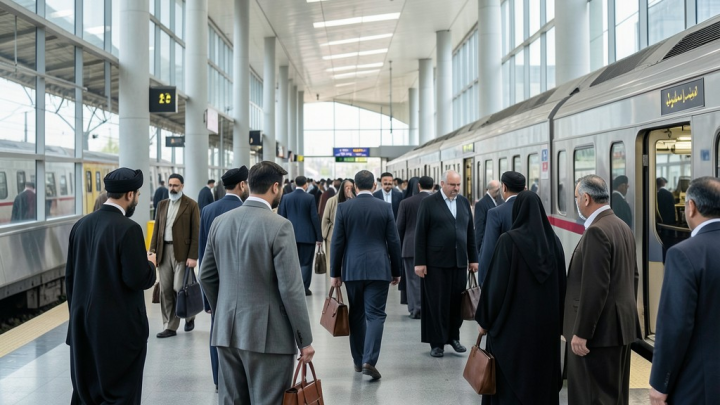 تصویری از زائران در ایستگاه راه‌آهن در حال انتظار برای سفر اربعین