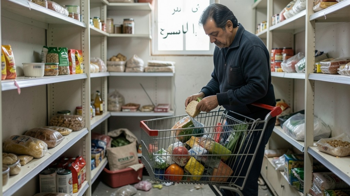 تصویری مفهومی از سبد خرید خالی یا دستانی که برای خرید مواد غذایی تلاش می‌کنند، نمادی از بحران معیشتی در ایران