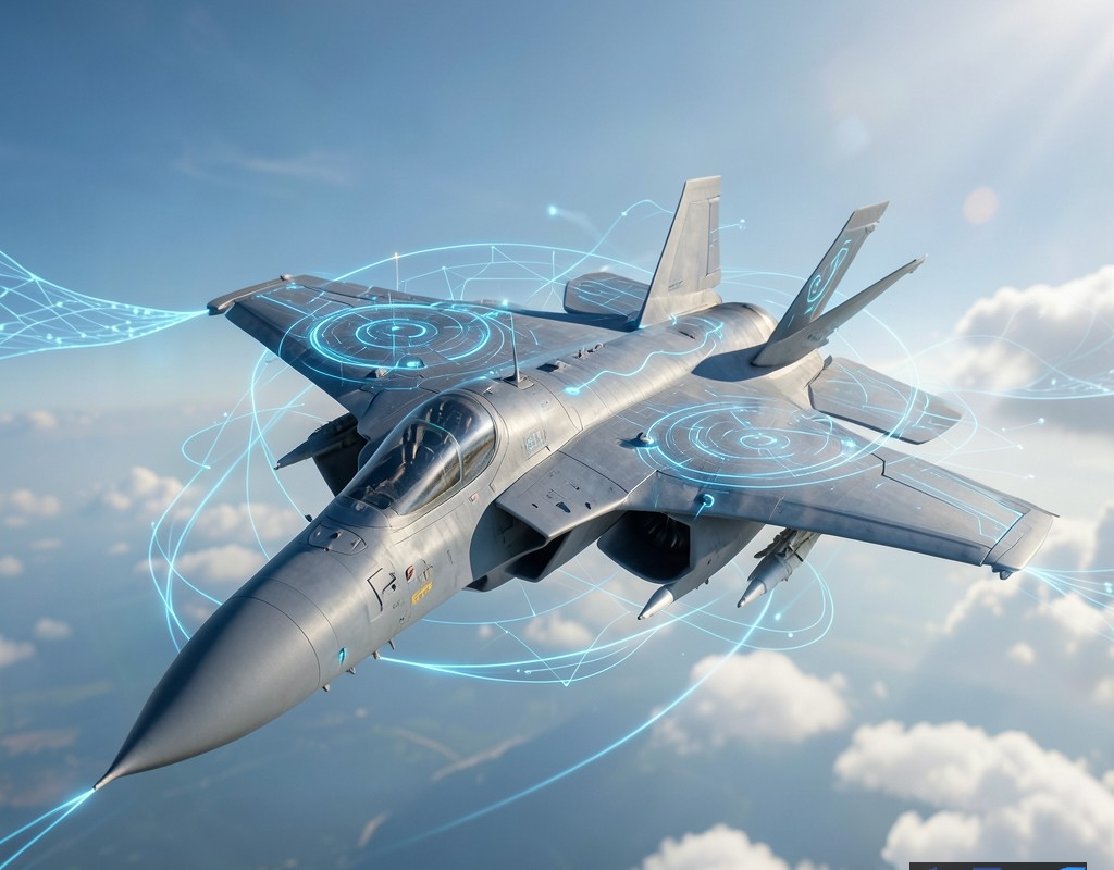 تصویری مفهومی از یک جنگنده F-16 با خلبان هوش مصنوعی در حال پرواز