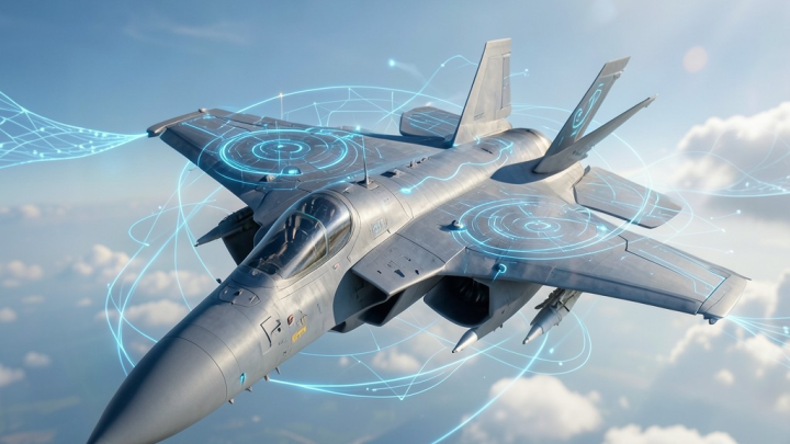 تصویری مفهومی از یک جنگنده F-16 با خلبان هوش مصنوعی در حال پرواز