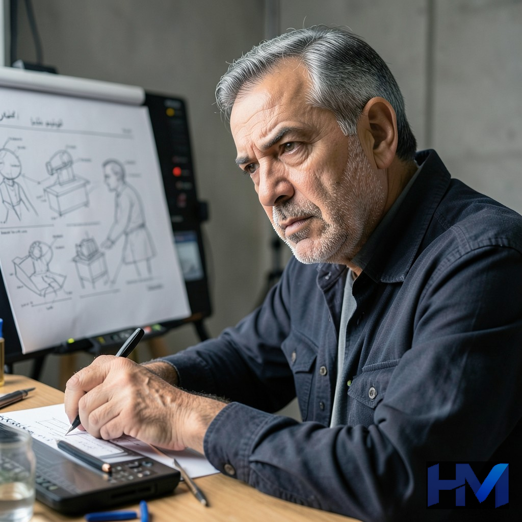 تصویری مفهومی از کارگردانی متفکر در حال کار بر روی فیلمی با تم واقعیت و خیال