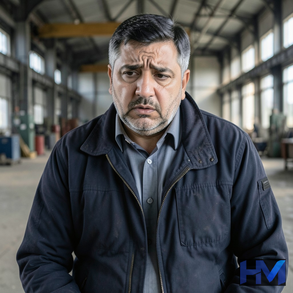 کارگری نگران در یک کارخانه خالی، نمادی از اخراج گسترده کارگران در ایران.