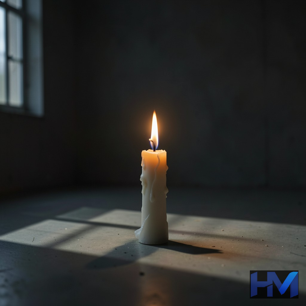 تصویری مفهومی از شمعی روشن در تاریکی، نمادی از امید و آگاهی در شرایط دشوار.