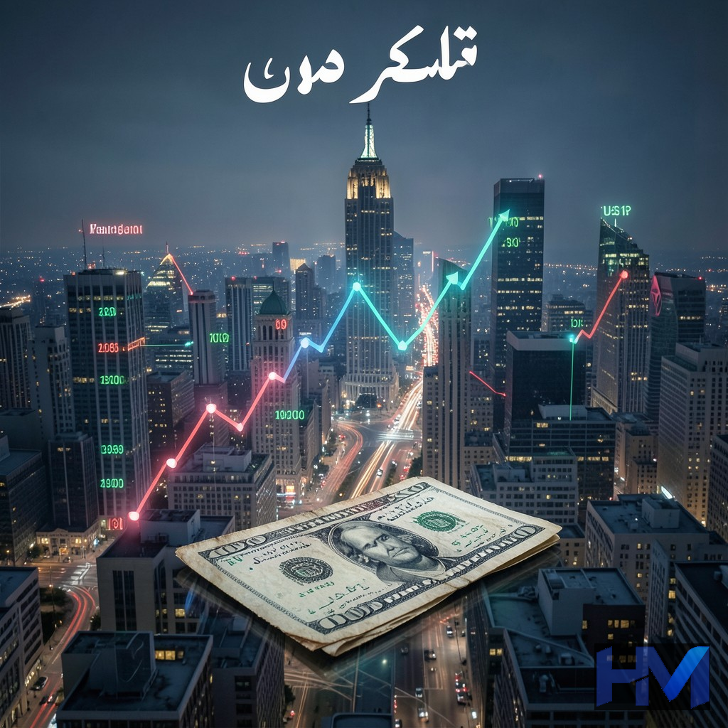 تصویری مفهومی از کاهش رشد اقتصادی آمریکا با نمادهای بصری کندی و فشار