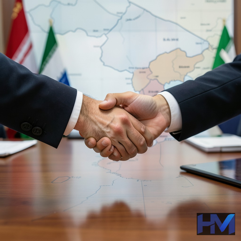 نماد همکاریهای دیپلماتیک و مذاکرات منطقهای برای امنیت مرزها