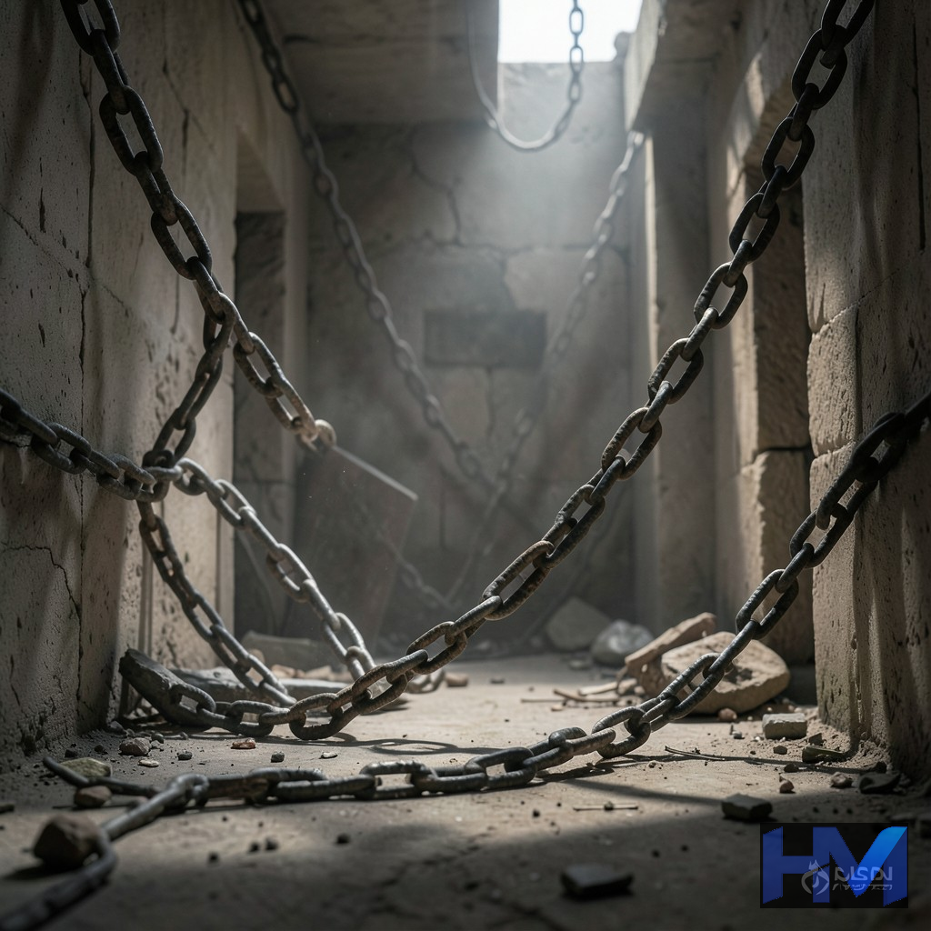 تصویری مفهومی از نقض حقوق بشر در بستر خاورمیانه با عناصری از محدودیت و ظلمت