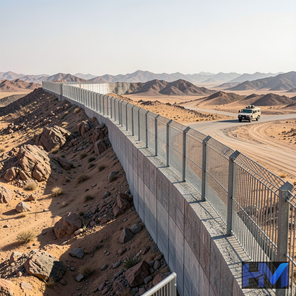 تصویری از دیوار مرزی بلند در بیابانهای شرق ایران برای جلوگیری از نفوذ