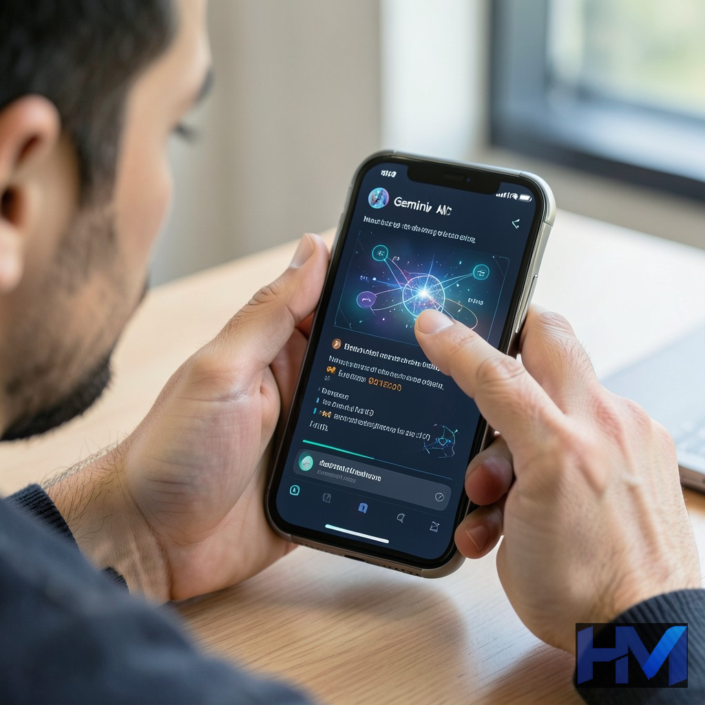 کاربر در حال تعامل چندوجهی با Gemini در گوشی اندروید