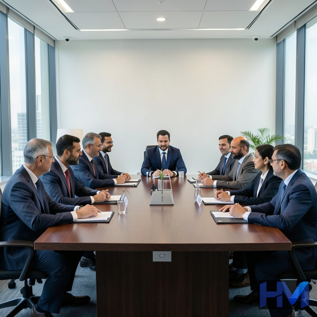 دیپلمات‌ها در حال گفت‌وگوی میزگردی درباره دیپلماسی منطقه‌ای خاورمیانه