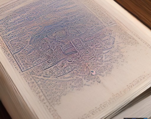 کتابی باز با خطاطی فارسی زیبا در پس‌زمینه کتابخانه‌ای از رمان‌های ایرانی