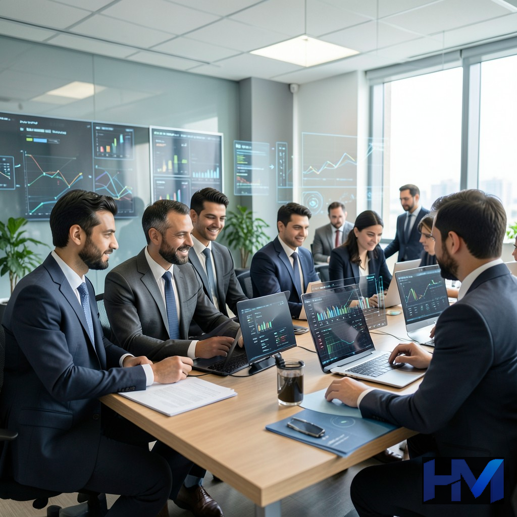 تیم کسبوکار در حال تصمیمگیری هوشمندانه با کمک ERP هوش مصنوعی