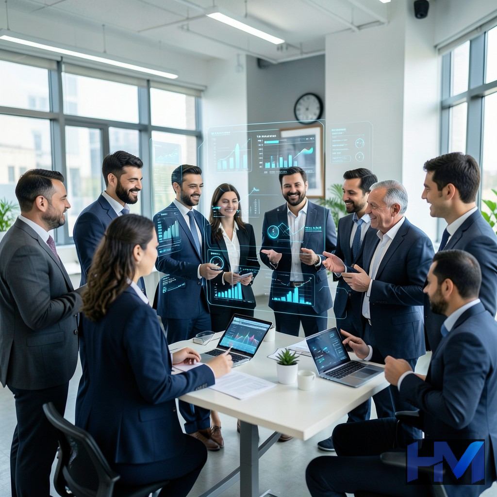 مدیران در حال تصمیم‌گیری با کمک هوش مصنوعی در ERP