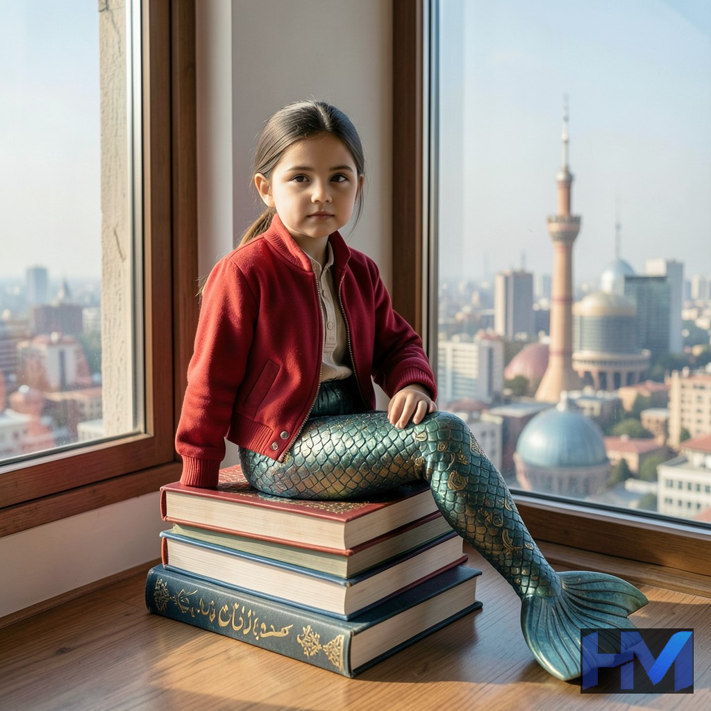 تصویری مفهومی از کتاب «یک پری دریایی با کاپشن قرمز»
