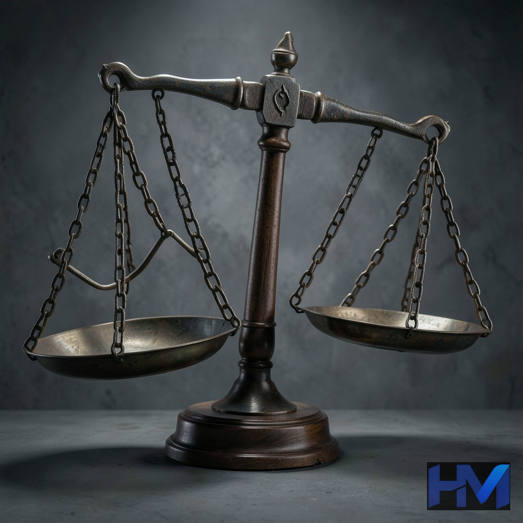 تصویری مفهومی از ترازوی عدالت مایل به سمت بی‌عدالتی و سرکوب
