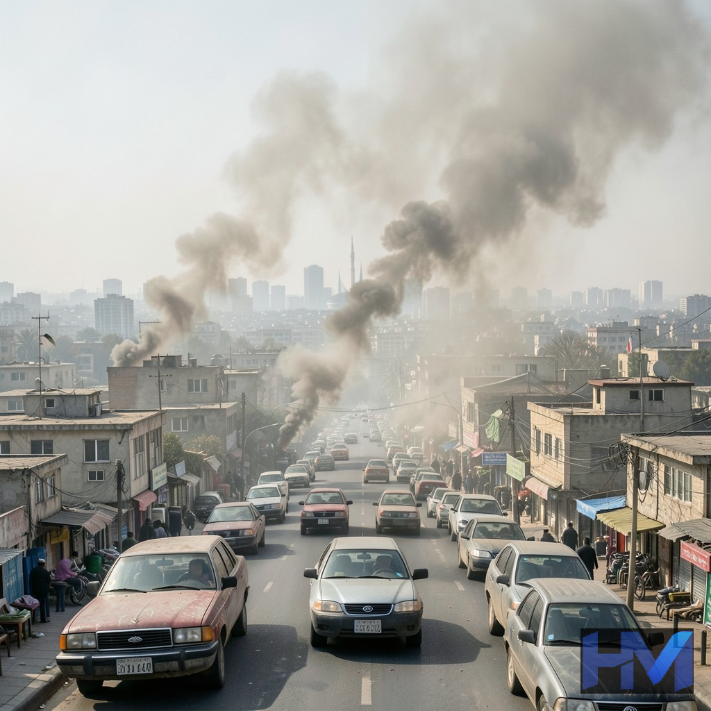 تصویری از آلودگی هوای تهران با دود و ترافیک سنگین
