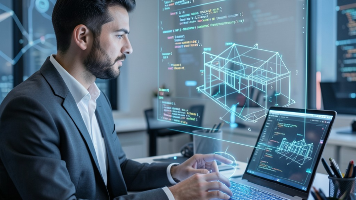 یک توسعه‌دهنده در حال تعامل با رابط کاربری هولوگرافیک Muse Code AI