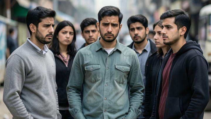 تصویری مفهومی از جوانان ایرانی که نماد مشکلات معیشتی و بیکاری هستند.
