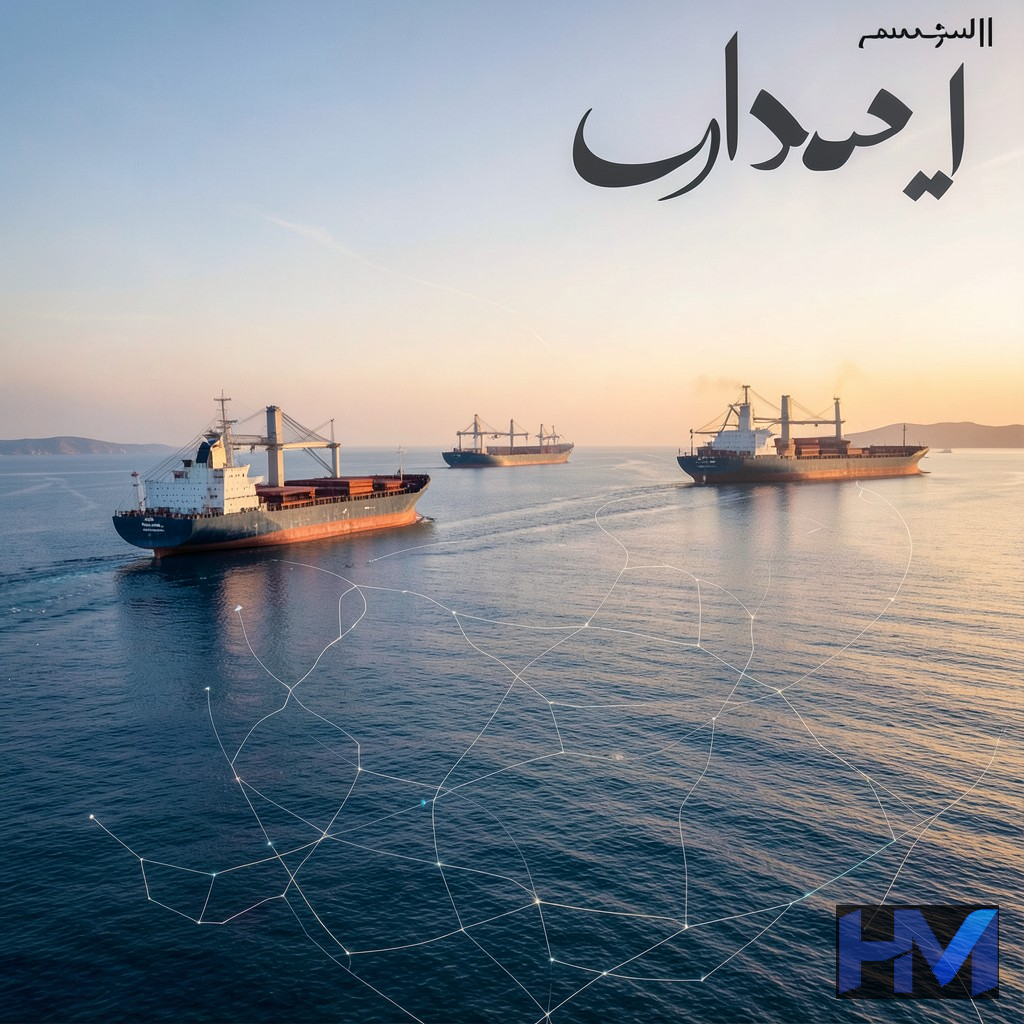 دریای خزر در سپیده‌دم با کشتی‌های باری، نمادی از مسیرهای استراتژیک