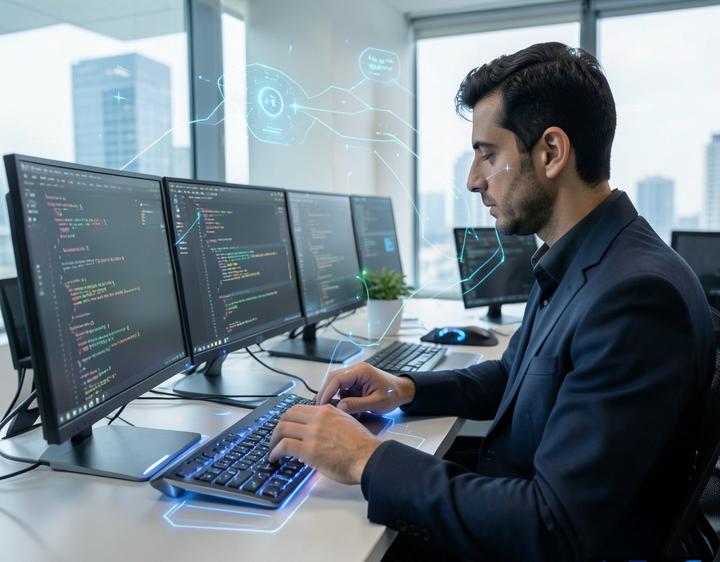 یک توسعه‌دهنده نرم‌افزار در حال کار با ابزار کدنویسی هوش مصنوعی Muse Code متا