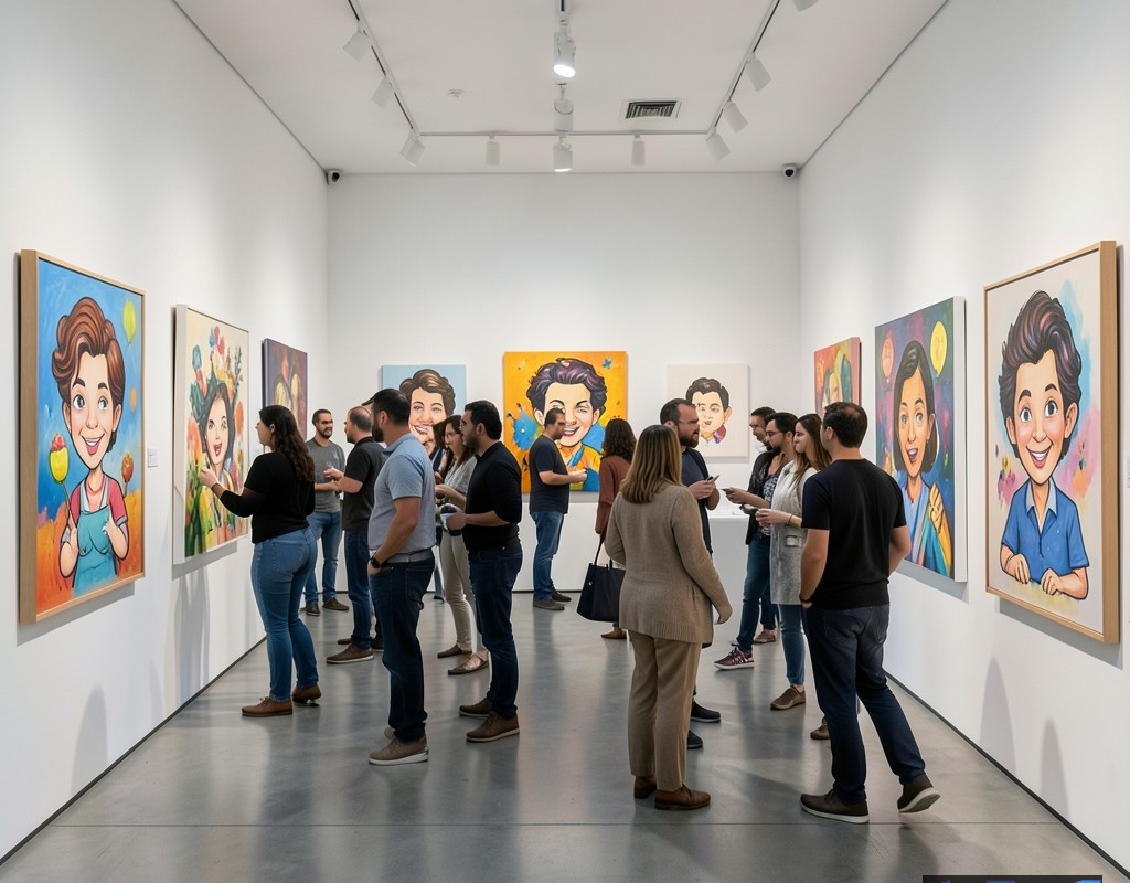 نمایی از نمایشگاه بینالمللی کاریکاتور تهران با آثار هنری متنوع و بازدیدکنندگان