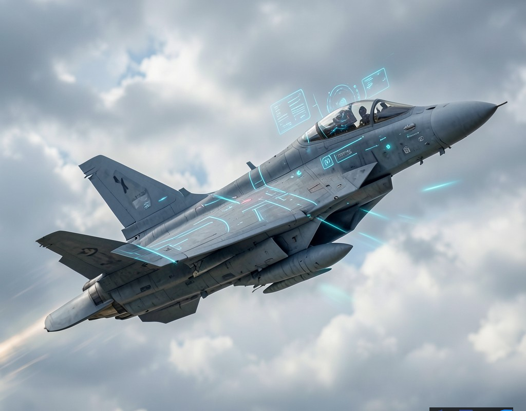 تصویری از جنگنده F-16 که به صورت خودران و تحت کنترل هوش مصنوعی در حال پرواز است.