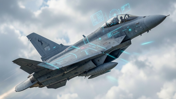 تصویری از جنگنده F-16 که به صورت خودران و تحت کنترل هوش مصنوعی در حال پرواز است.