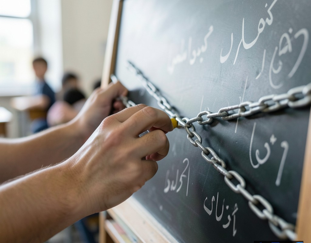 نمادی از محدودیت‌ها و چالش‌های پیش روی معلمان در ایران
