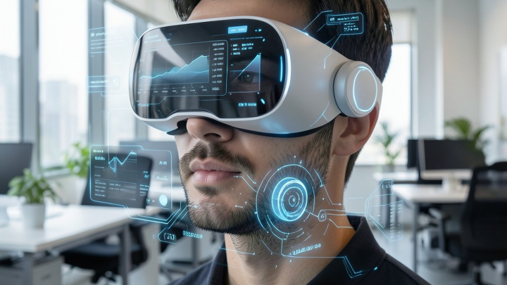 هدست واقعیت ترکیبی اپل ویژن پرو 2 در محیط کاری مدرن