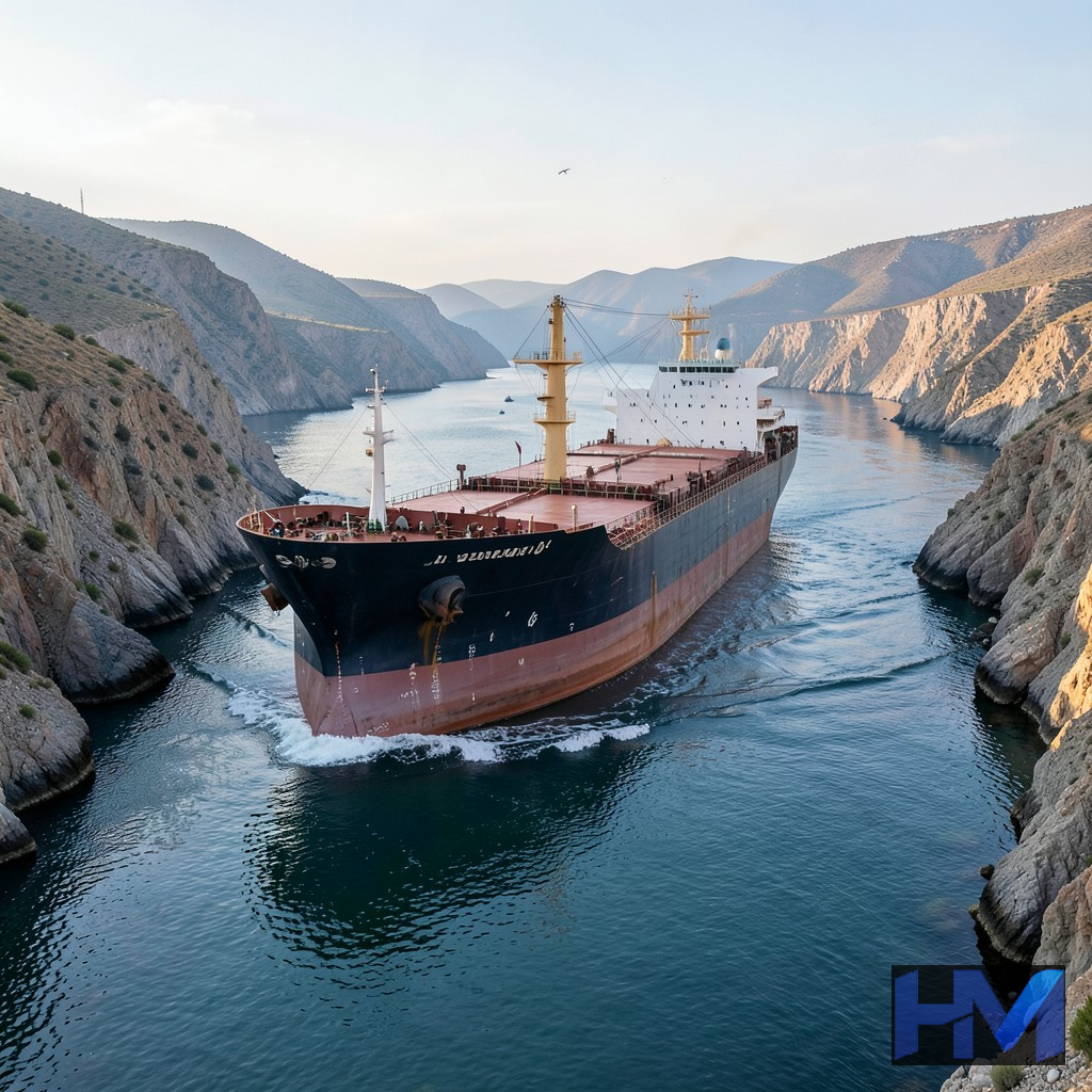 نفتکش در حال عبور از تنگه هرمز، نمادی از اهمیت استراتژیک