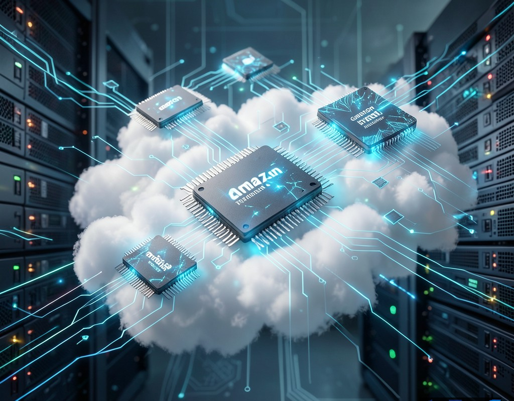 تصویری مفهومی از اکوسیستم تراشه‌های آمازون در بستر رایانش ابری AWS
