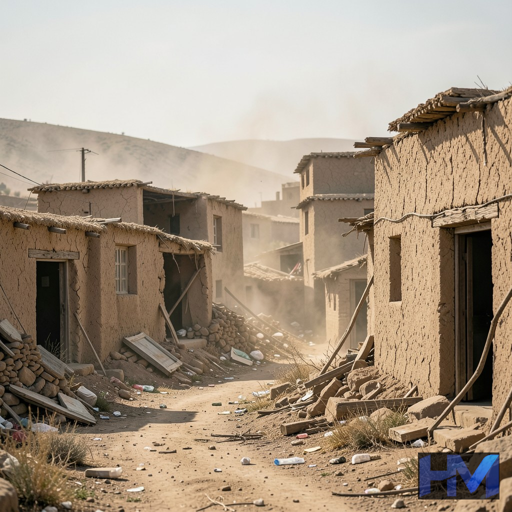 خانه‌های خشتی آسیب‌دیده از زلزله در یک روستای افغان