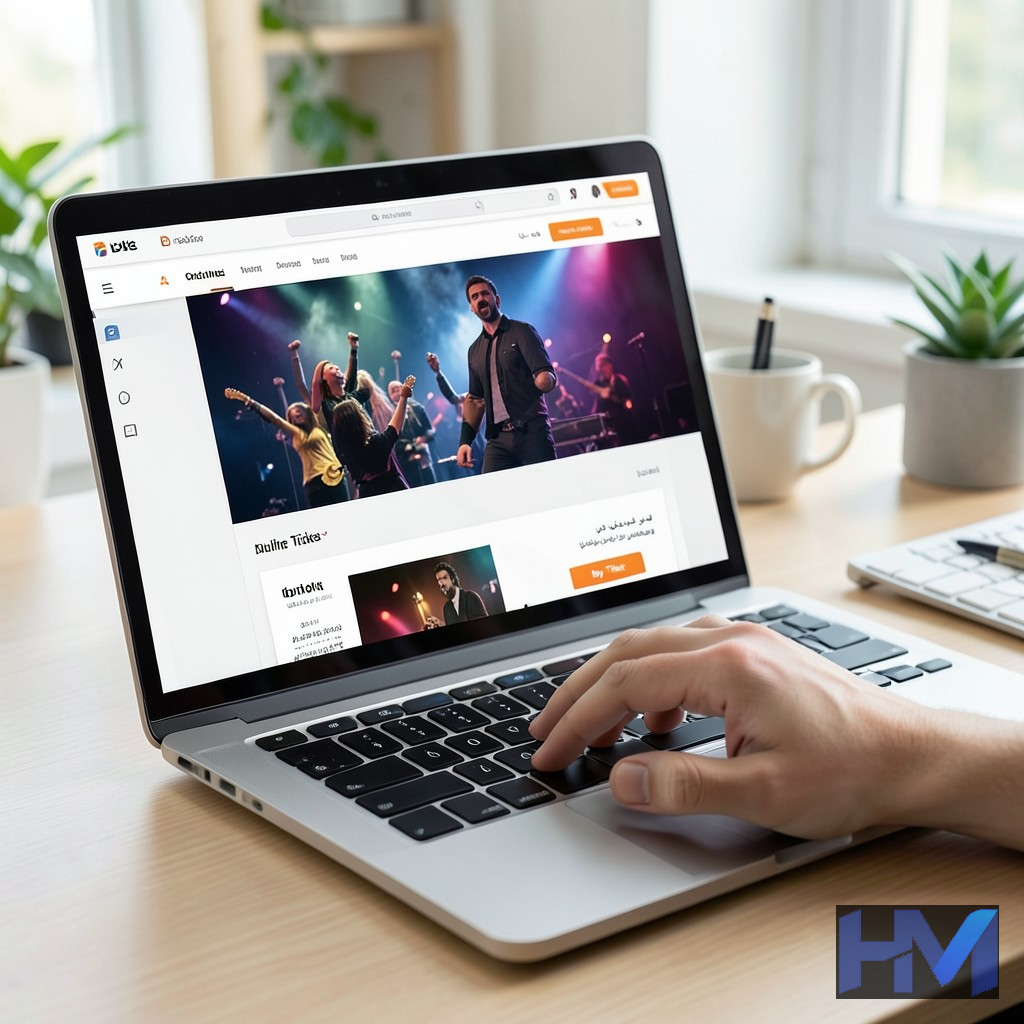 صفحه نمایش لپتاپ با وبسایت خرید بلیط کنسرت آنلاین