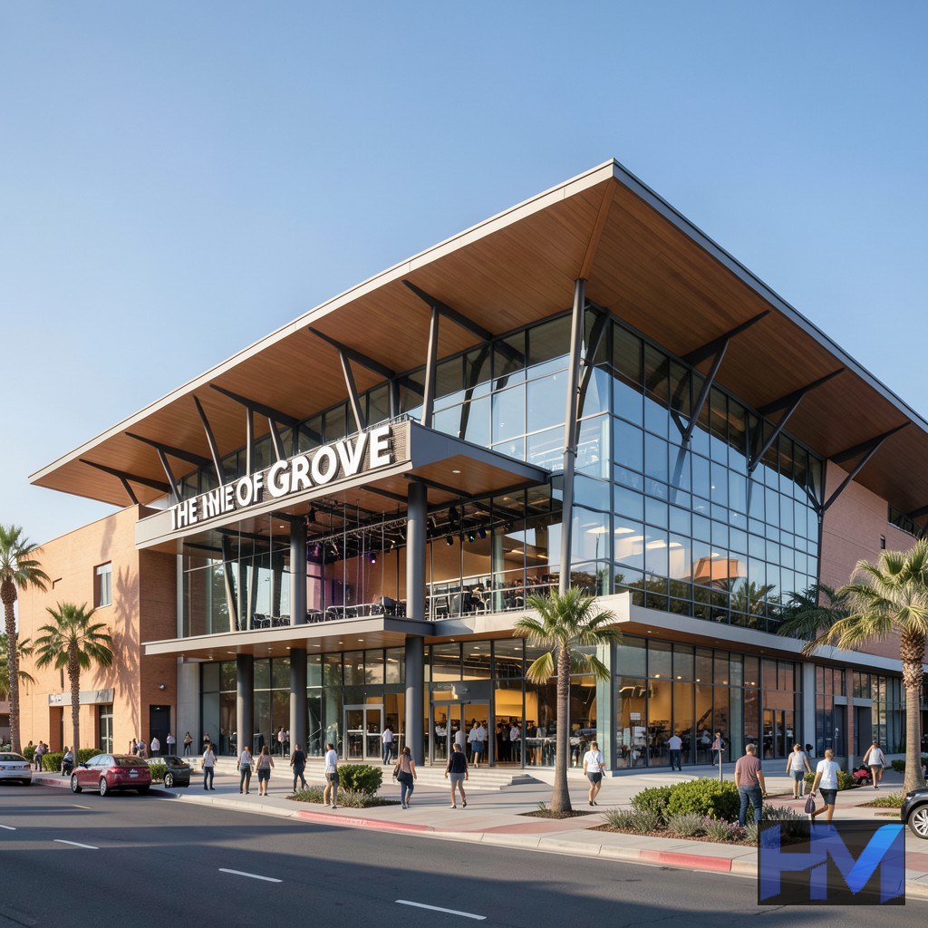 نمای بیرونی سالن The Grove of Anaheim در اورنج کانتی، محل برگزاری کنسرت