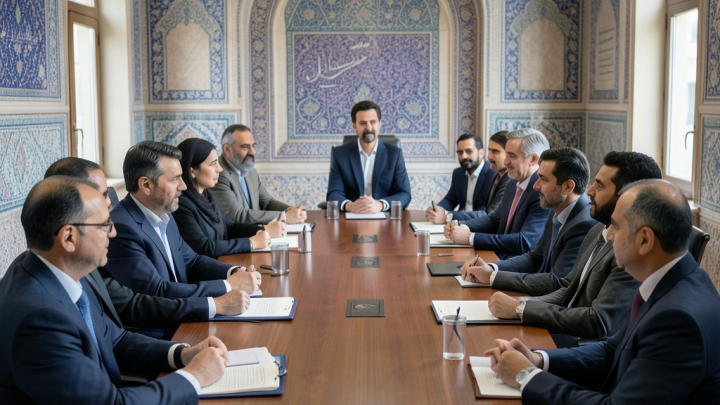 پژوهشگران در حال تبادل نظر در یک کنفرانس بین‌المللی با الهام از معماری ایرانی