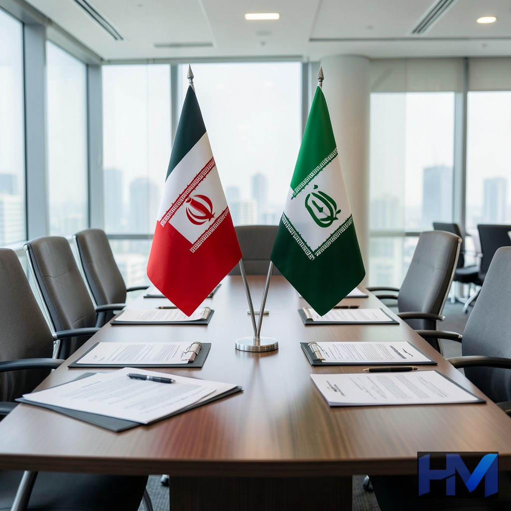 میز مذاکره دیپلماتیک با پرچمهای ایران و پاکستان