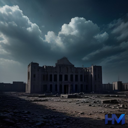 تصویری مفهومی از دیوار نیمه‌تخریب‌شده زندان گوهردشت کرج زیر آسمانی ابری که حس فقدان و اهمیت تاریخی را القا می‌کند.