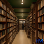 صحنه‌ای از یک کتابفروشی مدرن ایرانی با کتاب‌های متنوع