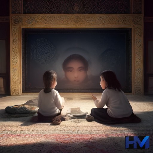 کودکانی که در یک جشنواره فیلم، با امید و اشتیاق به پرده سینما نگاه می‌کنند، با پس‌زمینه‌ای انتزاعی از مقاومت فرهنگی