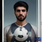 احسان حاج‌صفی، رکورددار بازی‌های ملی فوتبال ایران، در حال جشن گرفتن در یک استادیوم